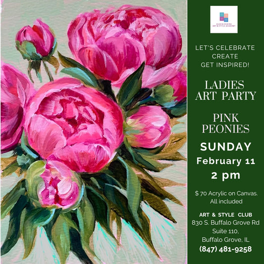 PEONIES Art Party on February 11, 2024 at 2 pm Acrylic on Canvas