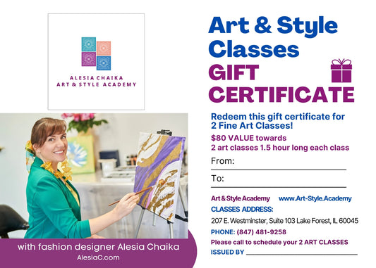 GIFT CERTIFICATE For Any 2 Fine Art, Ceramics, or Fashion Illustration Class 1.5 h long