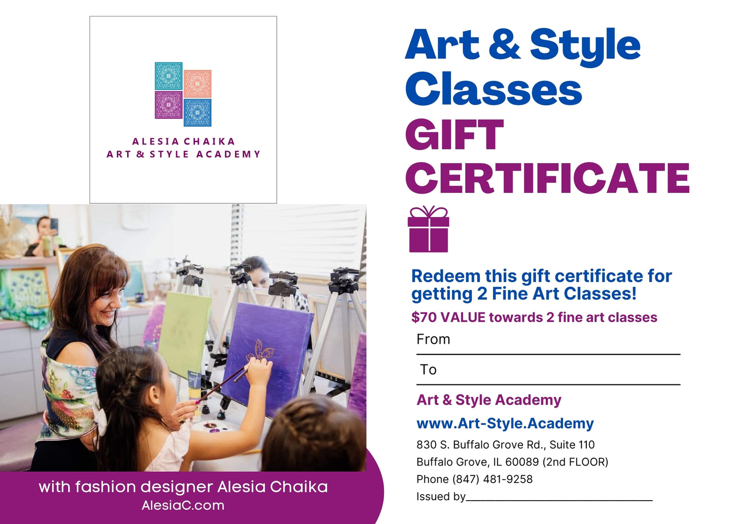 GIFT CERTIFICATE for kids at Art Style Academy with Alesia Chaika