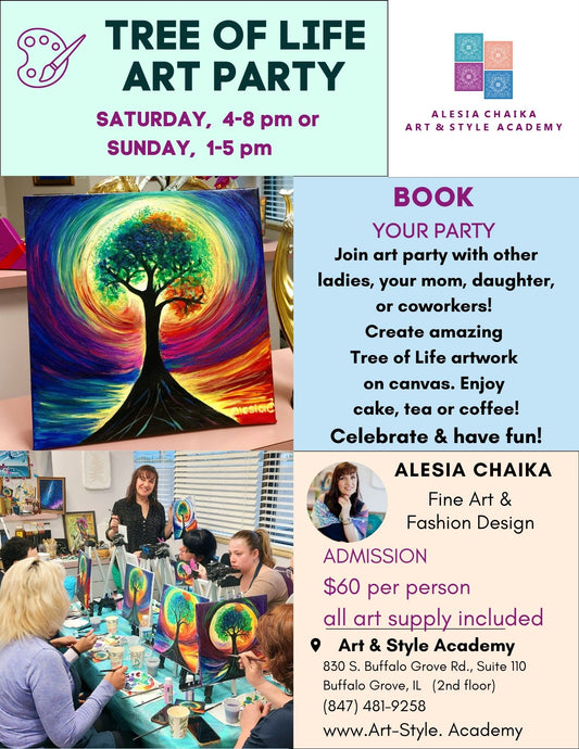 Tree Of Life Art Party Social Painting in Buffalo Grove, IL with artist Alesia Chaika