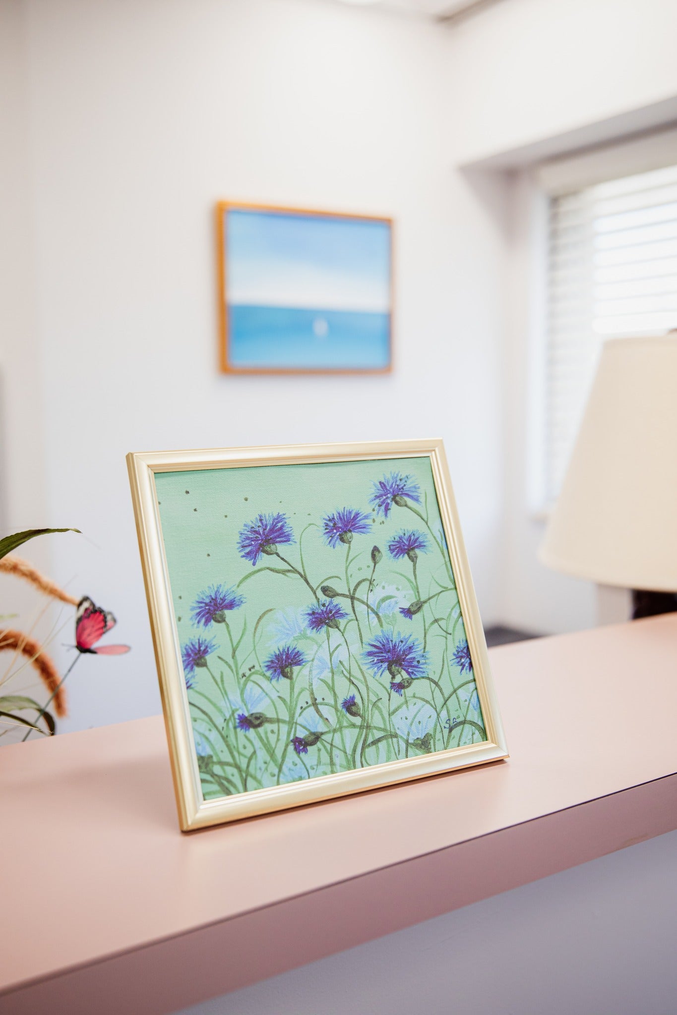 Cornflowers miniature painting on canvas applied art fine art classes at Alesia Chaika Art & Style Academy in Buffalo Grove, Il Chicago fine art classes