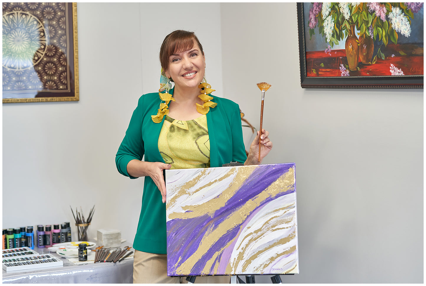 Art Party on SUNDAY at 2 pm. Modern Abstract Art With Gold Leaf Foil on Canvas