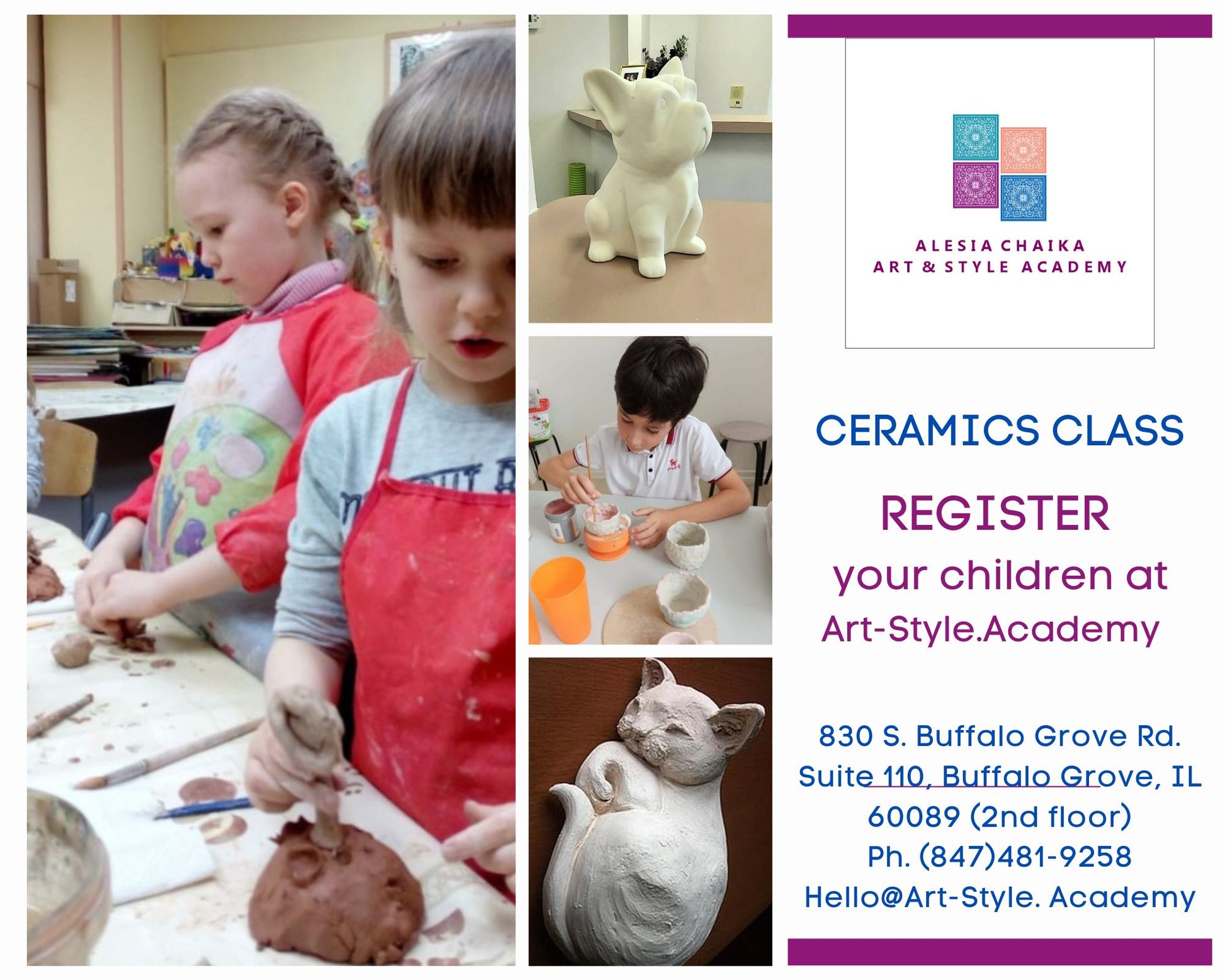 Ceramic Class for children and kids and adults in Chicago, Buffalo Grove, Northbrook, Palatine, Arlington heghts at Alesia chaika Art & Style Academy